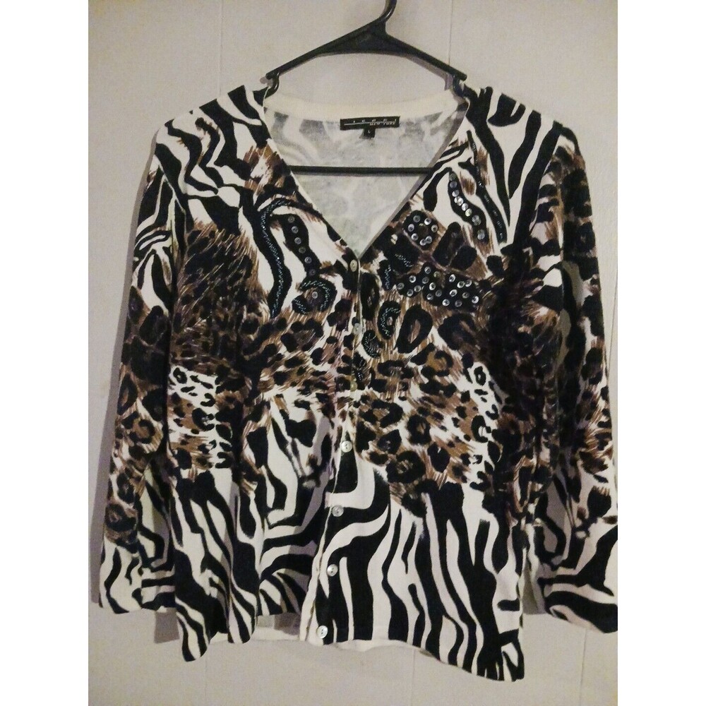 Pierri New York Sweater Womens 3/4 Sleeve Soft Animal Print Size L